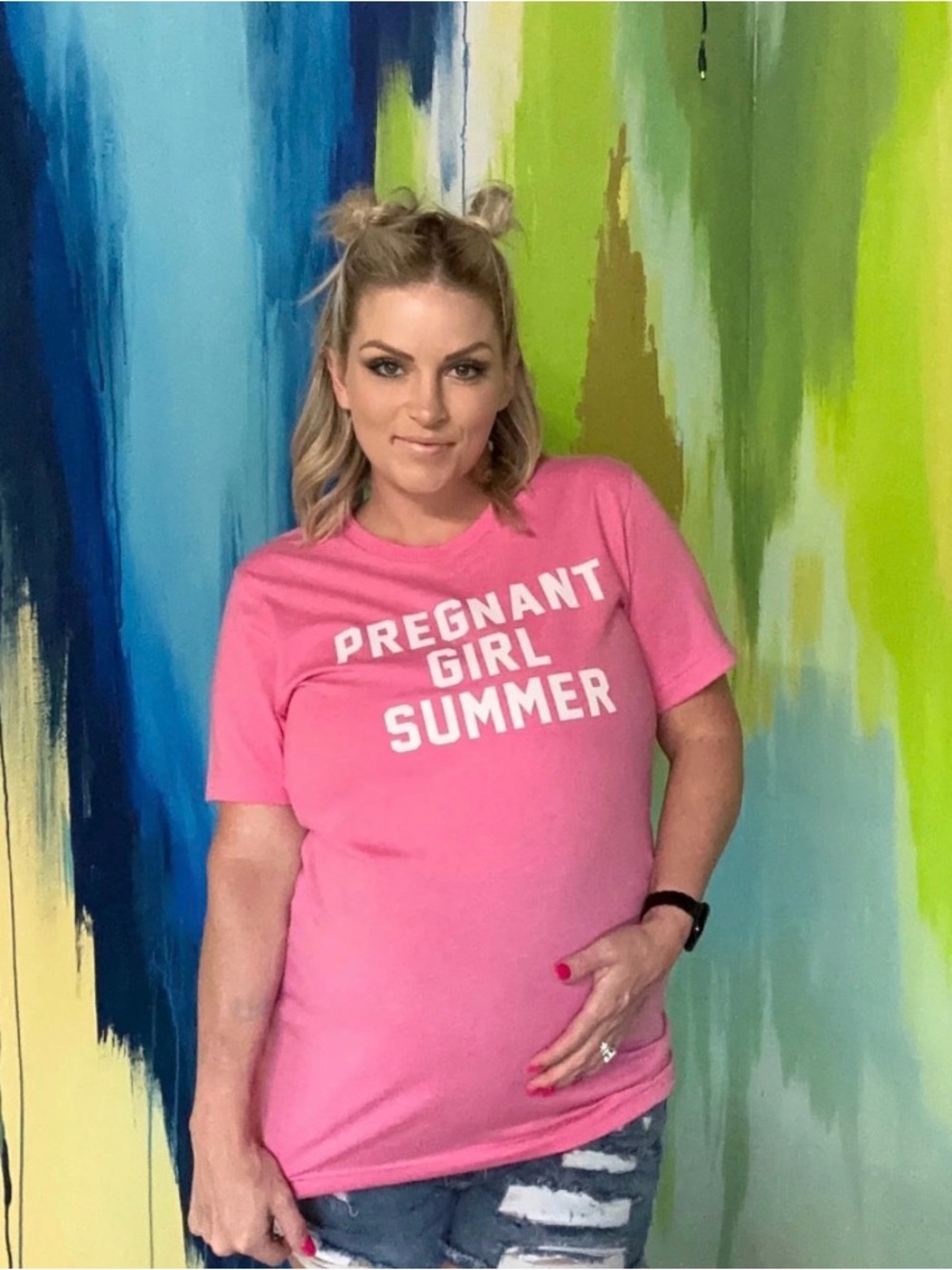 Pink 'Pregnant Girl Summer' Maternity Tee